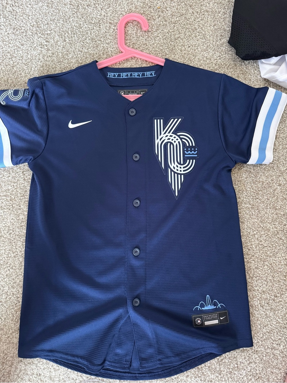 Nike Navy Kids KC Baseball Jersey with Light Blue Accents
